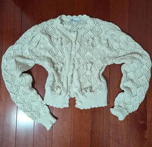 Zara Cream Crochet 3D Floral Cropped Cardigan Size Small thumbnail 1