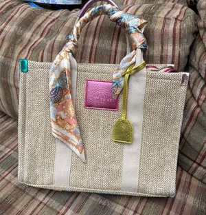 Kurt Geiger Beige Tote with Colorful Scarf thumbnail 1
