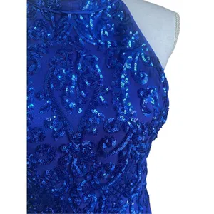 NWT Lulus Glittering Glamour Royal Blue Mock Neck Mini Dress L Bling Sexy Party thumbnail 4