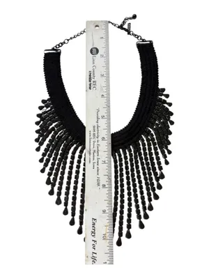 Like New White House Black Market Jeweled Fringe Bib Necklace Black thumbnail 7