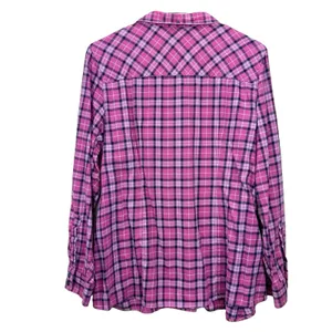 LL Bean Pink Plaid Cotton Roll Tab Button Up Casual Shirt Size LARGE thumbnail 7
