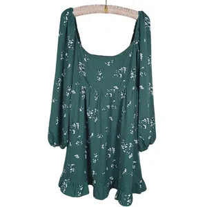 Abercrombie & Fitch Floral Babydoll Mini Dress Size LT Green Romantic Whimsical thumbnail 2