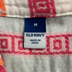 Old Navy‎ Bohemian Red Multi Geometric 100%Cotton Tribal Print Babydoll Top M thumbnail 3