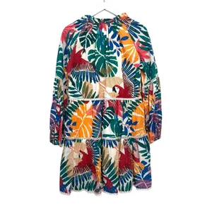 FARM Rio Tropical Parrot Leaf Print Tiered Mini Dress Size Small thumbnail 5