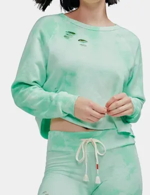 Wildfox Distressed Tie Dye Sweatshirt Womens L Mint Green NWT thumbnail 1