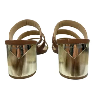 Michael Kors Paloma Flex Mule Sandals Gold Block Heel Brown Size 7M thumbnail 6