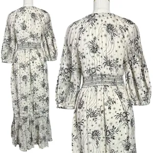 Free People Bohemian Billowy Ethereal Floral Golden Hour Maxi Dress Ivory XL thumbnail 7