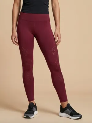 AERIE | Burgundy High Waisted Floral Embroidered Fleece Lined Leggings Sz M thumbnail 1