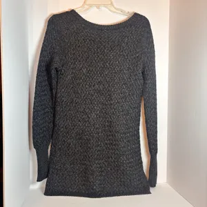 Athleta Cypress Gray Wool Blend Basketweave Knit Side Slit Sweater S thumbnail 2