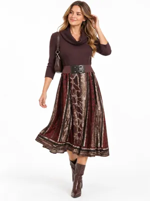 Vintage Y2K Robbie Bee Sm Brown Cowl Neck Belted Midi Dress Whimsigoth Bohemian thumbnail 5