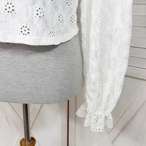Zara Eyelet Balloon Sleeve Crop Top Shirt White Medium Cottagecore‎ Boho Country thumbnail 7