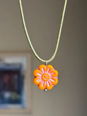 Handmade unique fairy retro cute Czech glass flower necklace🧡 thumbnail 2