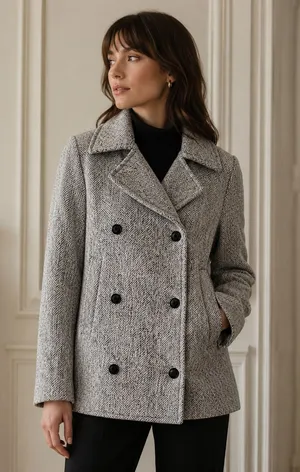 Abercrombie & Fitch Gray Herringbone Double Breasted Peacoat Quiet Luxury Preppy Career S thumbnail 1
