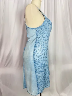 Sopogee Vintage Embroidered Chambray Dress Blue Rayon Sleeveless SizeLarge(1409) thumbnail 5