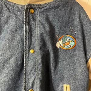 Vintage Disney Donald Duck Varsity Denim Jean And Khaki Jacket With Hood Size M thumbnail 2