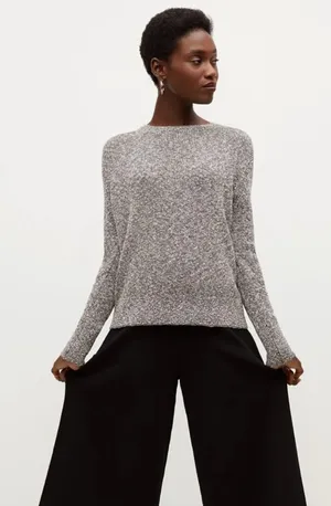 M.M. LAFLEUR The Butler Crewneck Sweater Knit Boucle Black White Medium thumbnail 1