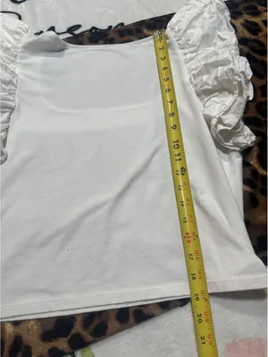 A New Day Women's Blouse, Size L, White, Square Neck, Layered Ruffle, Cropped thumbnail 5
