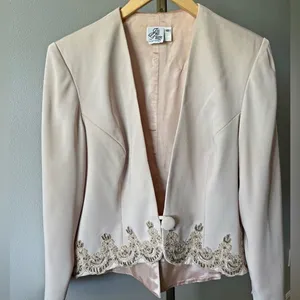 Vintage Jill Paige Beaded Blazer Champagne Embroidered Formal Jacket M-L thumbnail 2