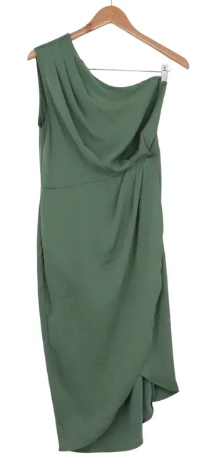 PRETTYGARDEN Women's One Shoulder Draped Midi Dress Sage Green Medium thumbnail 1