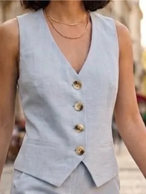 STATE Light Blue Women’s Sleeveless Button Front Vest Size 8 thumbnail 1