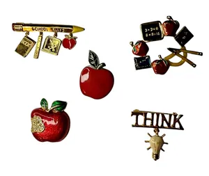 VTG Lot (5) Teacher Education Brooches Pins Apples Pencil Think Lightbulb Books thumbnail 1