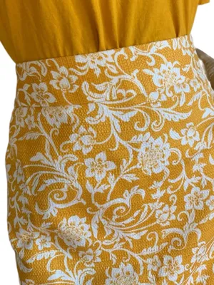 Ann Taylor Loft Golden Yellow And White Floral Print Cotton Blend Skirt (14) thumbnail 7