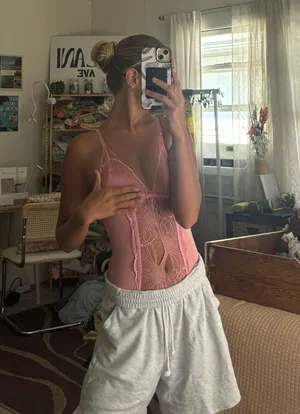 Vintage Pink Lace Body Suit thumbnail 1