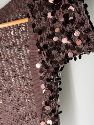 NEW Vintage Y2K‎ McBling Brown Oversized Paillette Sequin Shrug Bolero 2000s thumbnail 5