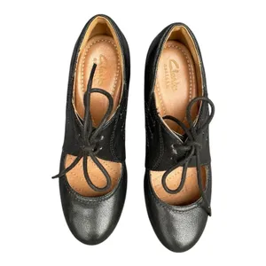 Clarks Artisan Sz 5.5 Platform Pumps Black Leather Laces Academia Preppy Witchy thumbnail 6