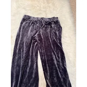 24/7 By Soma Women's Sz XL Cropped Wide Leg Lounge Pant Dark Gray Velour Pockets thumbnail 5