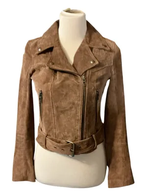 BLANKNYC Genuine Suede Leather Moto Jacket Tan Brown XS Belted Biker thumbnail 1
