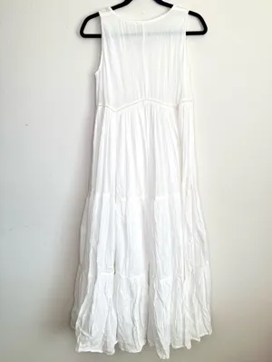 Anthropologie Talisman Dress White Embroidered tonal accent Sleeveless Tiered Maxi Length Boho thumbnail 2