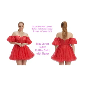 White Off Shoulder Tulle Puffy Sleeve Dress Costume Party Homecoming US 10 thumbnail 10