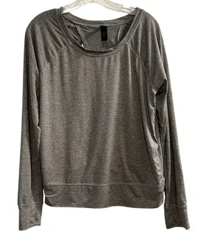 Yogalicious Women's Gray Long‎ Sleeve Top Open Back Thumb Holes Size M thumbnail 1