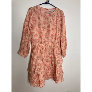 LOFT Dress Womens Medium Peach NWT Floral Tiered Ruffle Cotton Long Sleeve Mini thumbnail 2