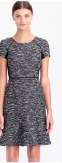 J.Crew Textured Tweed Fit & Flare Dress Black White Short Sleeve Size 2 thumbnail 1
