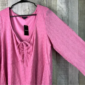 Torrid Size 4(4X)(26) Pink Long Sleeve Top Embroidered Stretch Mesh Tie Front thumbnail 5