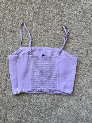 Zara TRF Satin Crop Top Purple Smocked Back Zip Side Adjustable Straps Size XS thumbnail 2