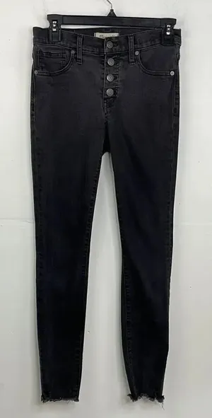 Madewell 9” Mid Rise Black Women’s Jeans Button Fly raw hem waist 25” thumbnail 1