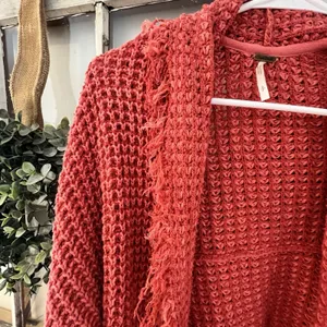 Free‎ People I'll Be Around Silk Cotton Waffle Fringe Sweater Oversized Small thumbnail 6