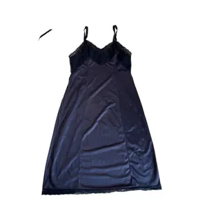 VTG Wonder Maid Nightgown SLIP Navy Black Satin Full Slip Lace SZ 38 Negligee thumbnail 2