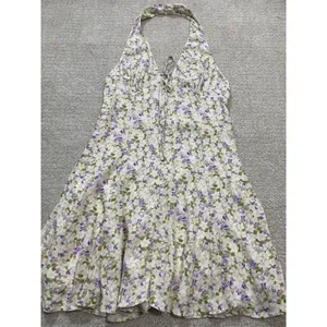 Maeve by Anthropologie Cream Halter Mini Dress with Lavender Floral 100% Viscose thumbnail 16
