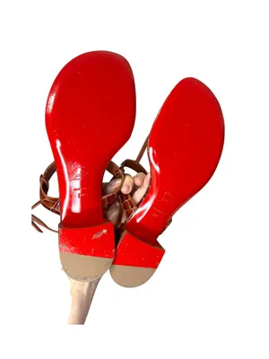 Christian Louboutin Brown Croc-Embossed Leather T-Strap Sandals box full set thumbnail 9