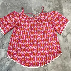 Charming Charlie Pink Orange & White Floral Print Off‎ the Shoulder Y2K M thumbnail 2