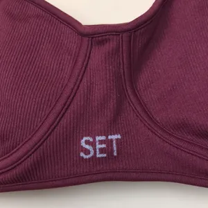 Set Active Women's Athletic Seamless Burgundy Bustier Ribbed Sports Bra thumbnail 2