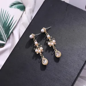 Elegant Pearl Dangle Drop Earrings for Women,Teardrop Shape Crystal Earrings thumbnail 4