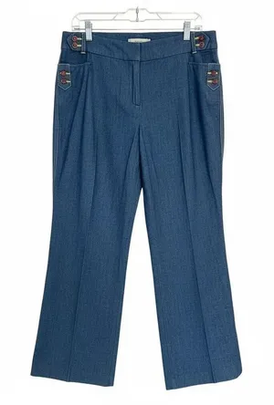 Larry Levine wide-leg, stretch-denim nautical sailor style Sz 8 thumbnail 1