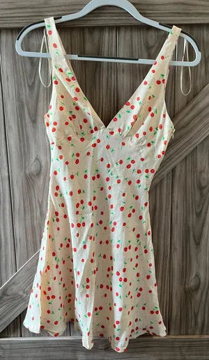 ZARA Satin Effect Cherry Print Dress thumbnail 4