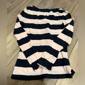 Old Navy Women’s Henley Navy and Pink Striped Top thumbnail 3