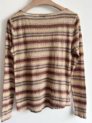 Lauren Ralph Lauren 100% Linen Striped Long Sleeve Top Multicolor Size L thumbnail 5